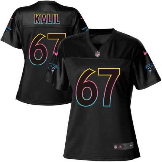 Nike Panthers #67 Ryan Kalil Black Womens NFL Fashion Game Jersey